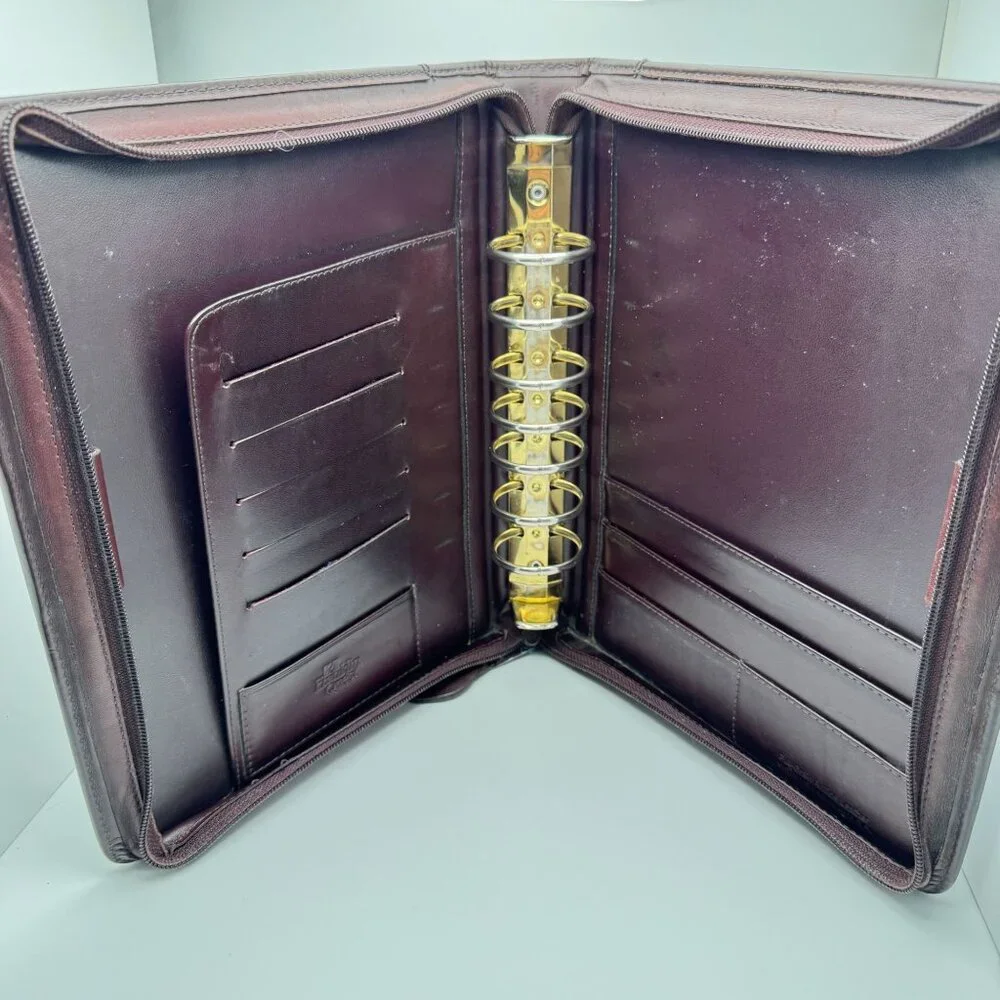 Franklin Quest Full Grain Aniline Leather Brown Planner Classic Sz 7 Ring Zipper